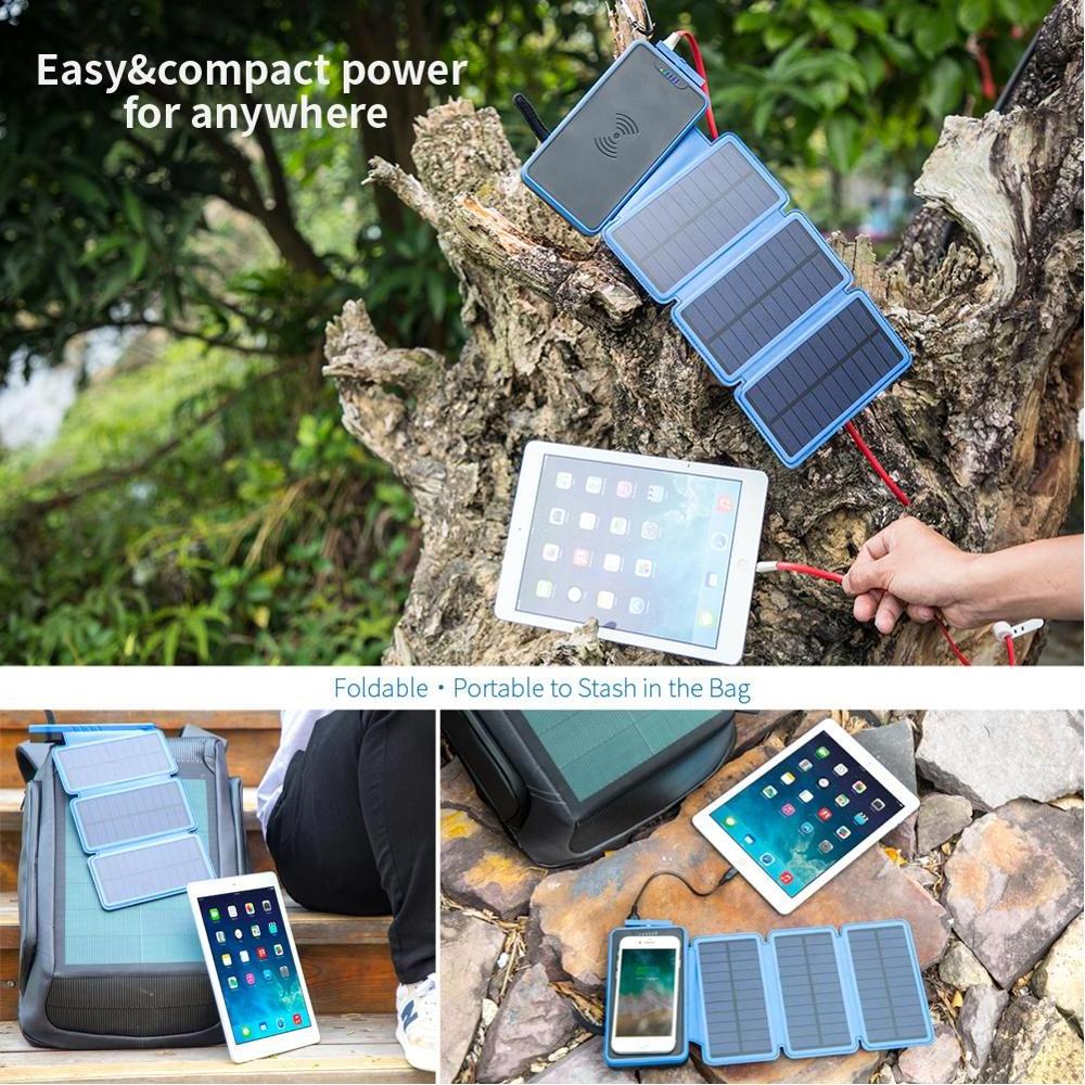 Outdoor Folding Foldable Waterproof Solar Panel Power Bank Dual USB Fast Charger 20000mah for Smartphone DC, Mini USB Rohs