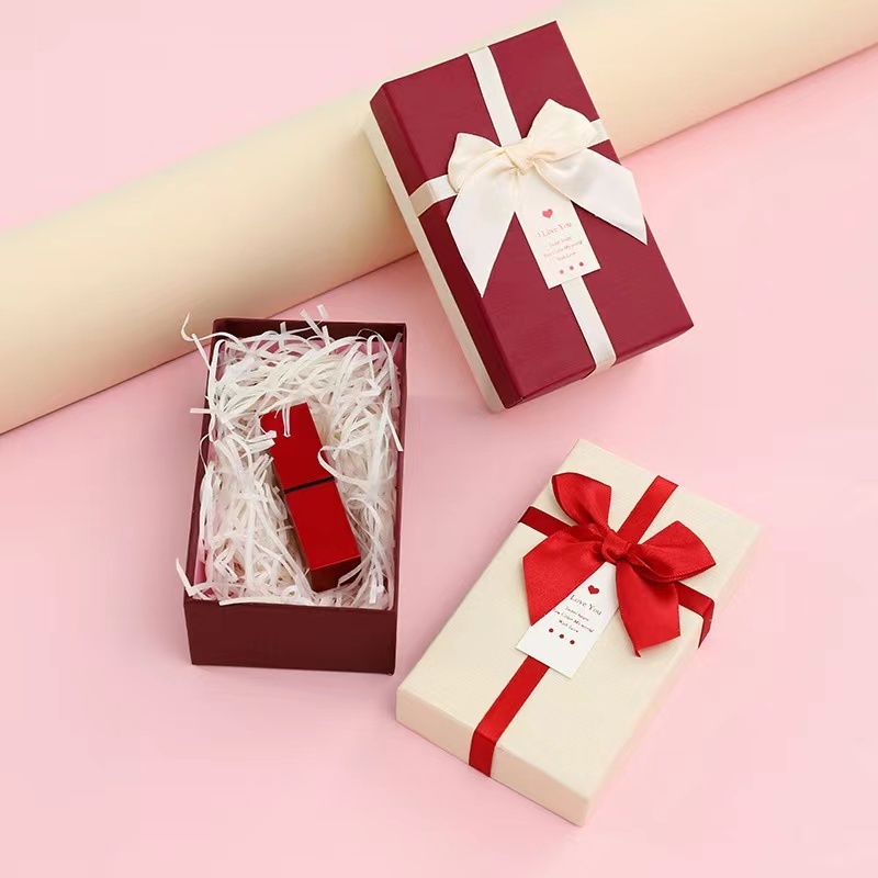 Two pieces shape lip gloss custom boxes with ribbon and  embossed  lip gloss box