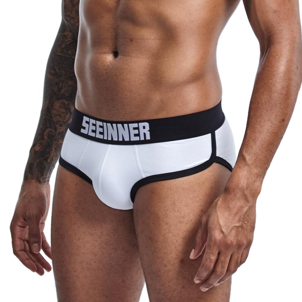 Sexy Fashion See Through Boxer Briefs Cotton Butt Plug Open Back Mens Underwear Trunks