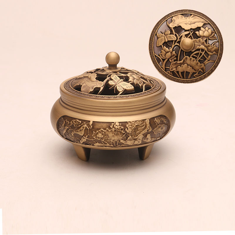 Copper three-legged home interior decoration sandalwood incense table gift antique small incense burner