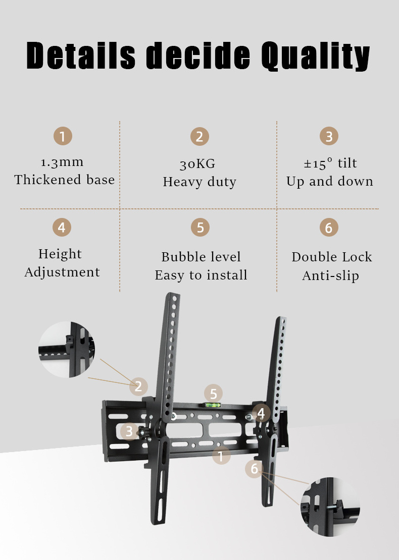 ODM OEM Universal Tilting TV Bracket Tilt TV Holder Wall Mount 26/55/60 inch Soporte Para de TV