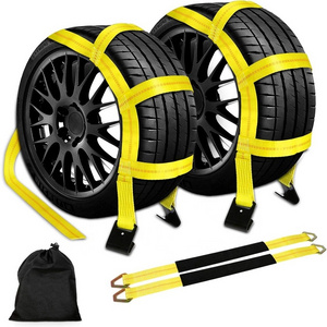 Wheel Car Tow Dolly Basket Straps Car Wheel Straps with Flat Hooks