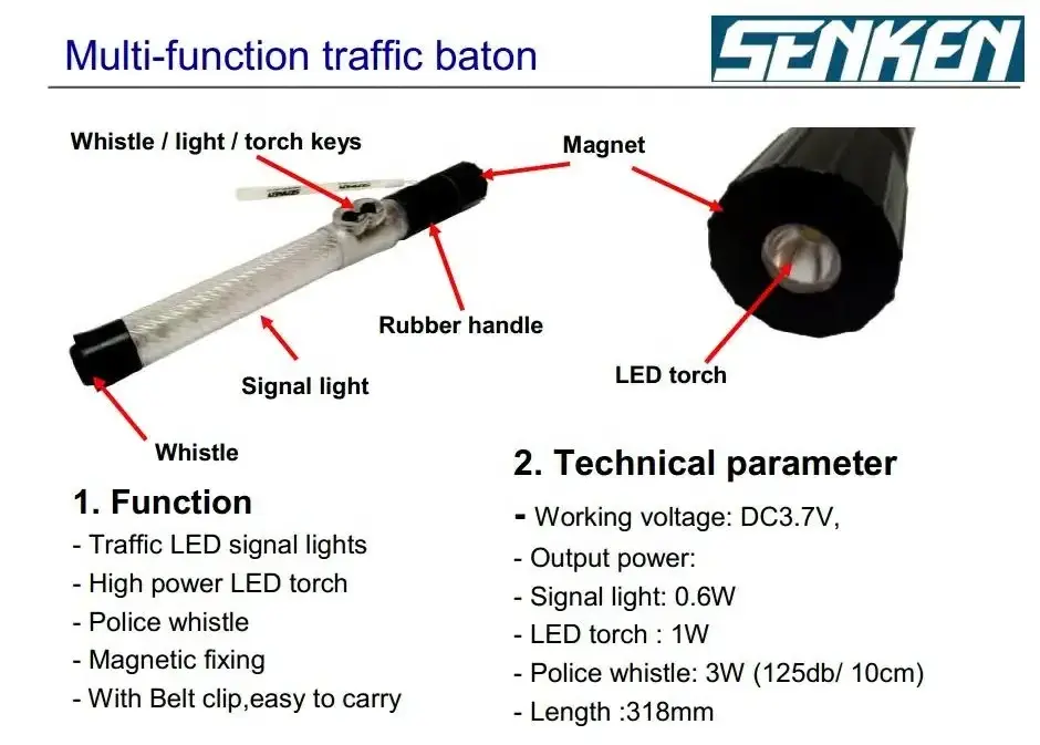 Senken rechargeable security traffic baton led flashlight traffic baton signal baton