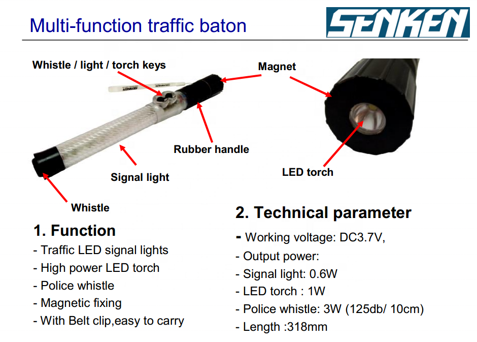 Senken Rechargeable Flashing Led Signal Baton Flashing Led  Traffic baton