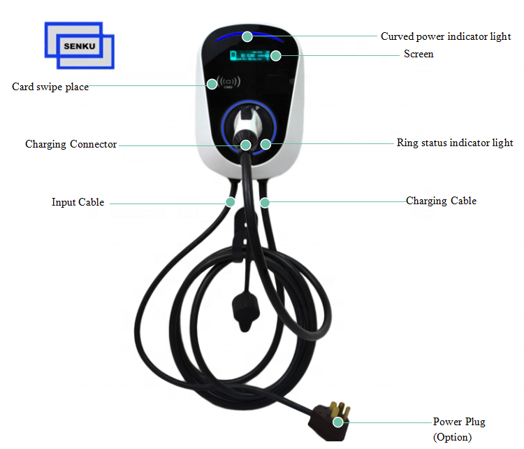 Electric Car 32A Home Wall Mounted Ev Charging Station 7KW Fast EV Charger