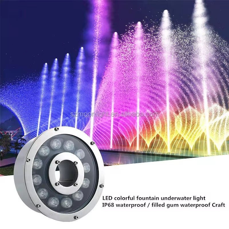 12w RGB LED Fountain Lights IP65 Waterproof outdoor Colorful Led Underground Pond Lamp DC24V Swimming Pool Light