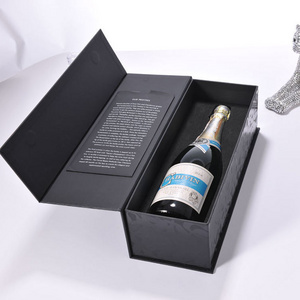 Wholesale Custom Logo Black Magnetic Closure Rigid Cardboard Paper Packaging Champagne Boxes Wine Box For Whisky Alcohol