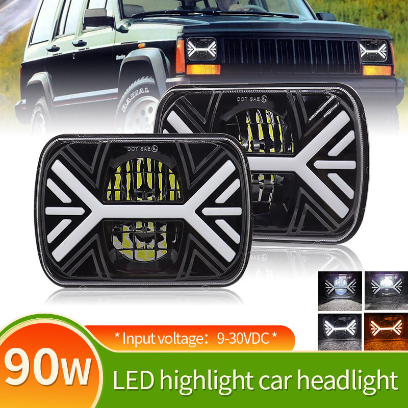 Ruitaisen 7 Inch LED Headlights for Trucks Square LED Headlamp Bulb Hi-Lo Beam Halo DRL Turn Signal Light 6000K