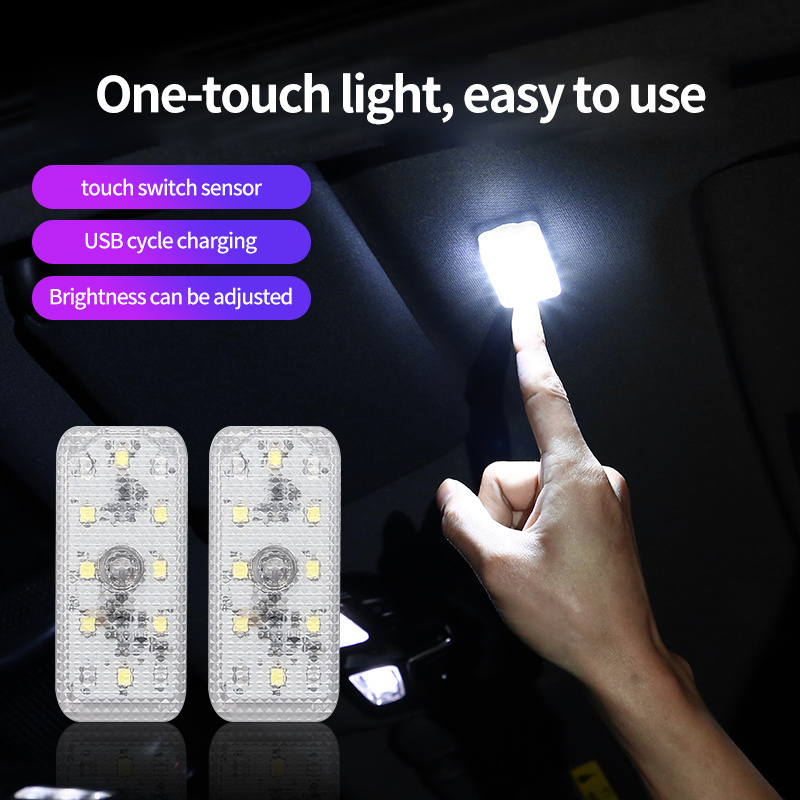 Car LED Touch Lights Wireless Interior Light Auto Roof Ceiling Reading Lamps for Door Foot Trunk Storage Box USB Charging