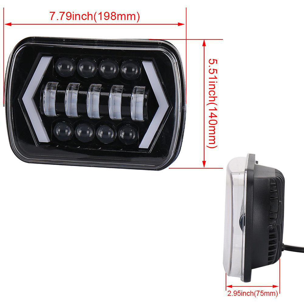 Square 7 Inch LED Headlight 5x7 55W Hi/Low Beam Arrow Turn Signal Light with DRL for Truck Work Lights Car 4x4 Off Road