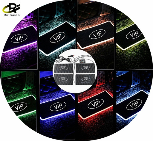 Car LED foot pad atmosphere light one for four RGB music rhythm sound control DJ foot light without wiring atmosphere light