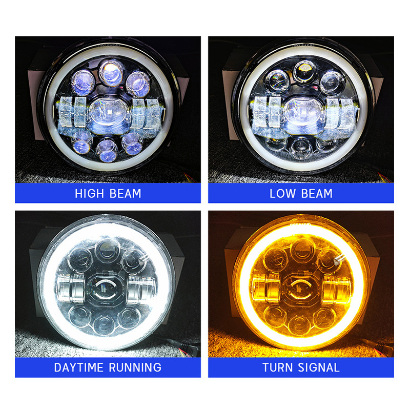 7 Inch LED Headlights Round Halo Angel Eyes DRL Amber Turn Signal Lights LED Headlamp High/Low Sealed Beam for Jeep Wrangler