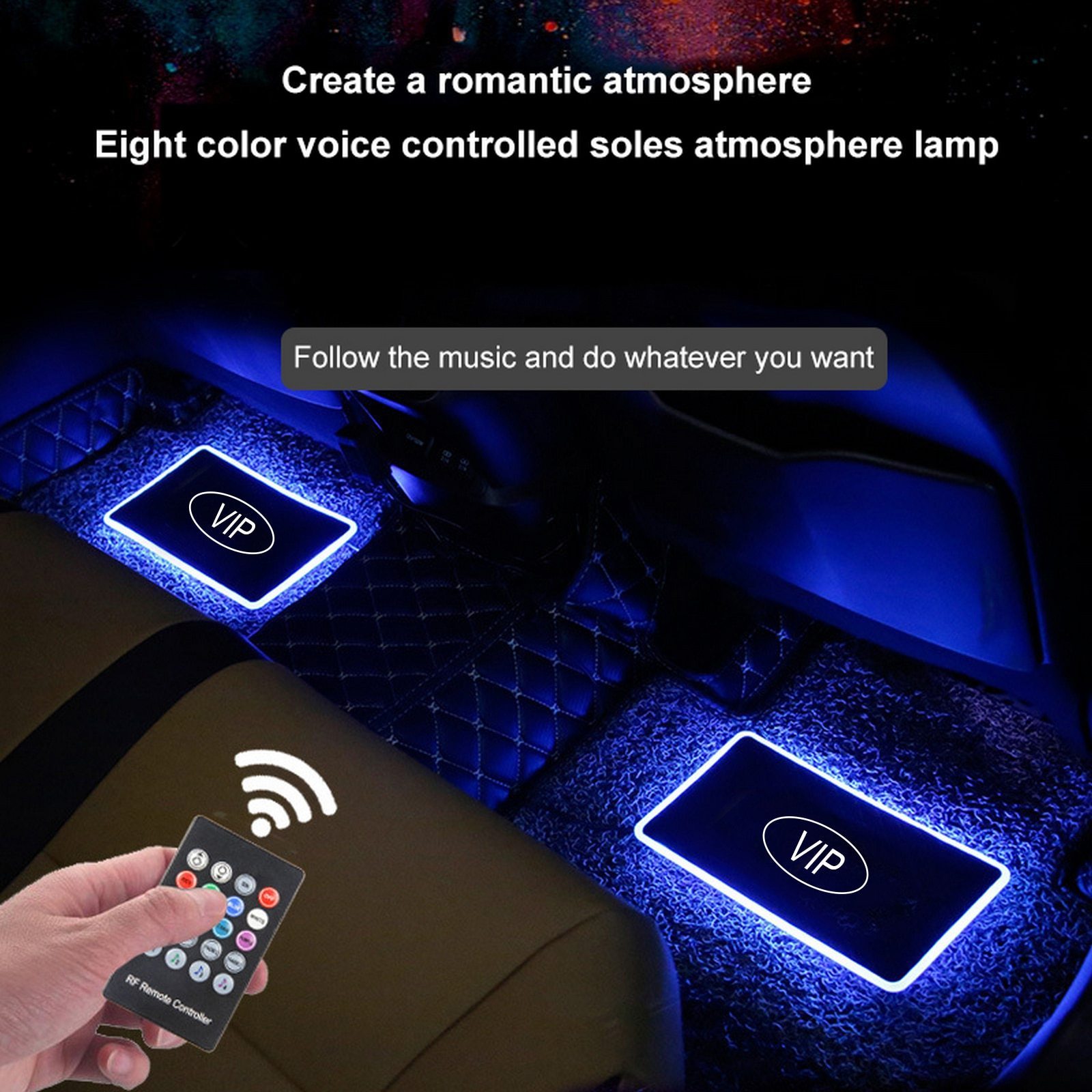 Car LED foot pad atmosphere light one for four RGB music rhythm sound control DJ foot light without wiring atmosphere light