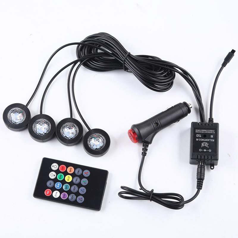 4PCS Led Car Foot Star Starry Light Multicolor Ambient Star Light DJ RGB Colorful Music Sound Lamp Interior Decorative Light