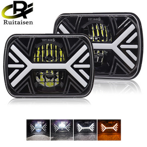 Ruitaisen 7 Inch LED Headlights for Trucks Square LED Headlamp Bulb Hi-Lo Beam Halo DRL Turn Signal Light 6000K