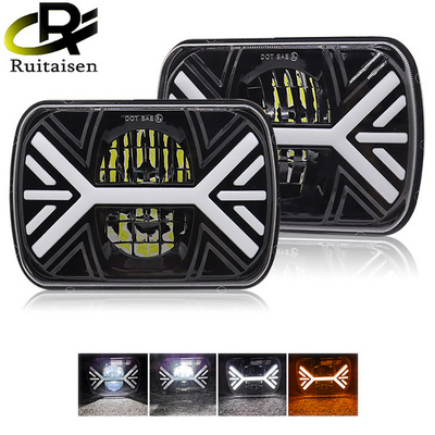 Ruitaisen 7 Inch LED Headlights for Trucks Square LED Headlamp Bulb Hi-Lo Beam Halo DRL Turn Signal Light 6000K