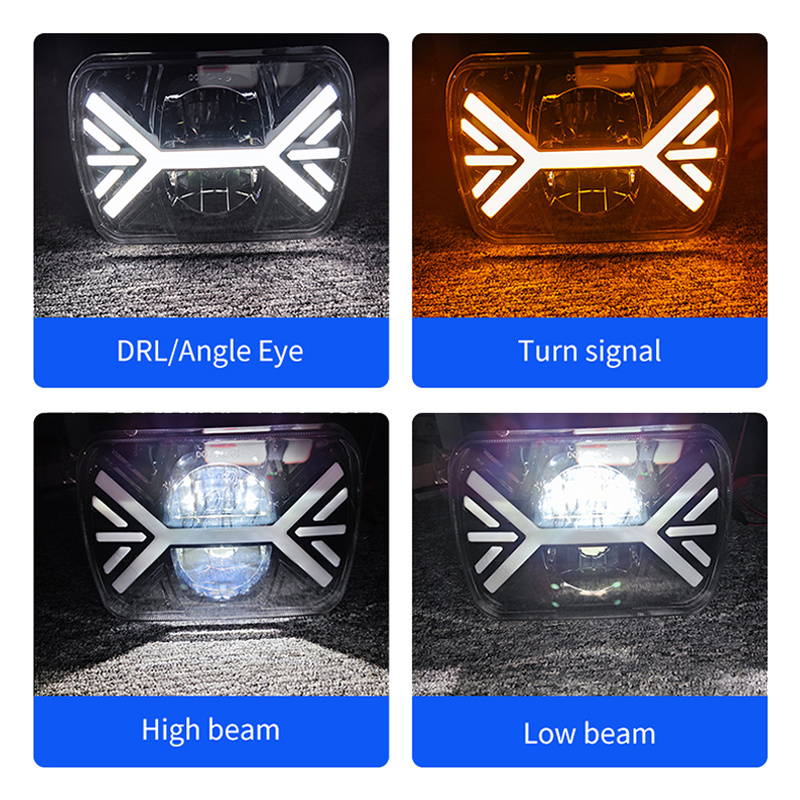 Ruitaisen 7 Inch LED Headlights for Trucks Square LED Headlamp Bulb Hi-Lo Beam Halo DRL Turn Signal Light 6000K