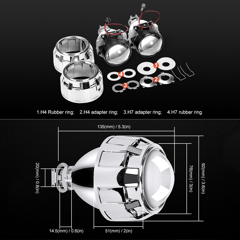 Ruitaisen 2.5 Inch Universal Bi Xenon HID Projector Lens Silver Black Shroud H1 Xenon LED Bulb H4 H7 Motorcycle Car Headlight