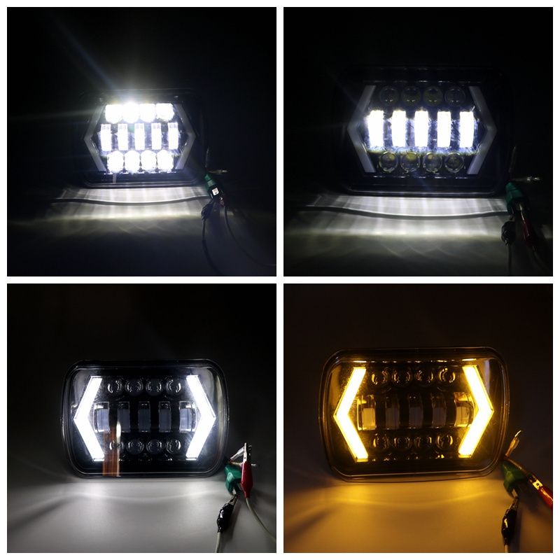 Square 7 Inch LED Headlight 5x7 55W Hi/Low Beam Arrow Turn Signal Light with DRL for Truck Work Lights Car 4x4 Off Road