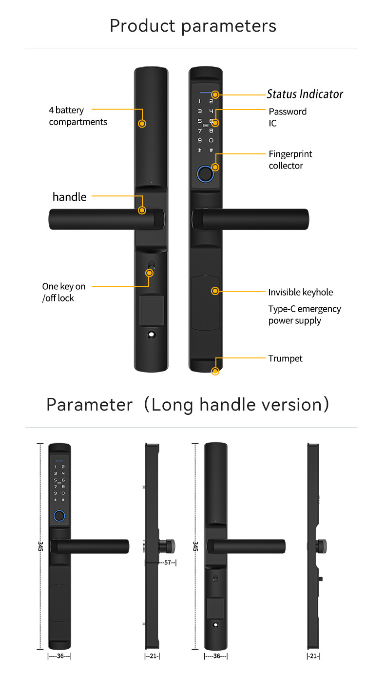 European Standard Aluminium 3585 mortise Digital Smart Door Lock Tuya App Fingrint Lock