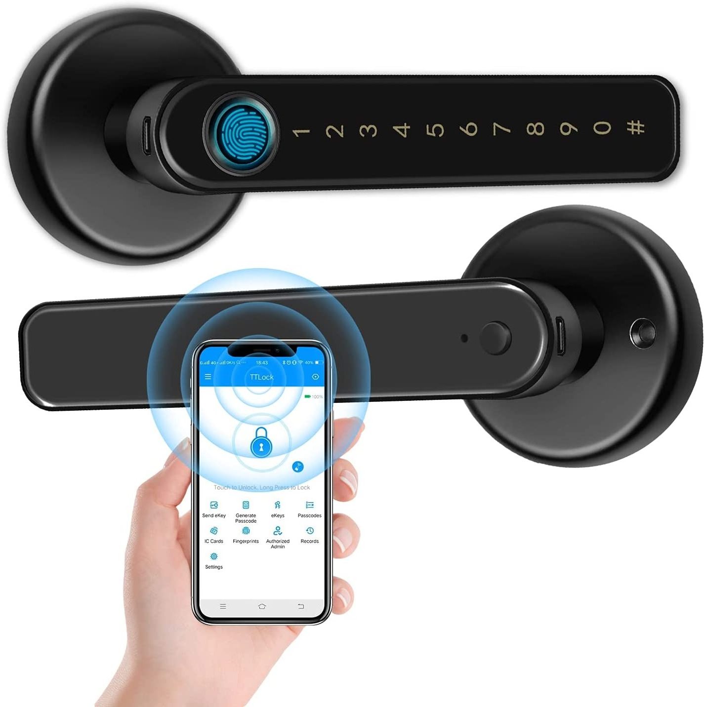 BLE TTlock App inteligente entry biometric digital Bedroom Gate handle Tuya smart password finger print code room home door lock