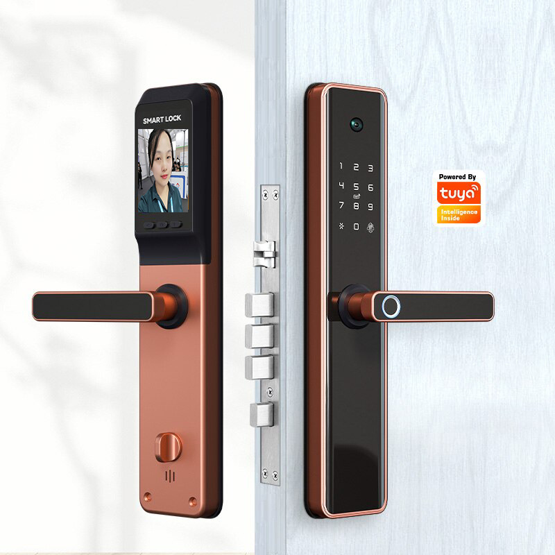 Senleean Fingerprint Password Anti theft Electrical Panel USB Security Handle Smart American Main Door Lock Camera