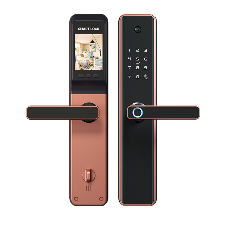 Senleean New Design Security Main Home Door Biometric Fingerprint Smart Camera Anti theft 6068 Mortise Handle Door Lock