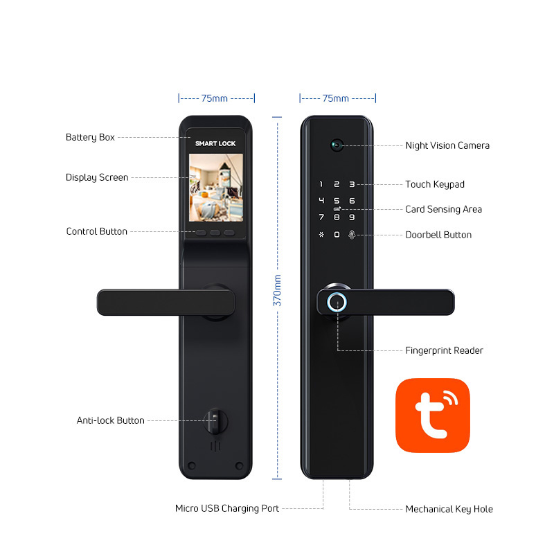 Senleean New Design Security Main Home Door Biometric Fingerprint Smart Camera Anti theft 6068 Mortise Handle Door Lock