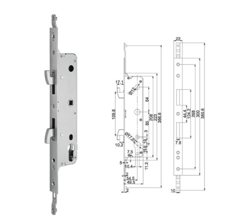 Factory price 304 stainless steel 3585 double buckle double hook Mortise Fingerprint sliding door lock body for Aluminum door