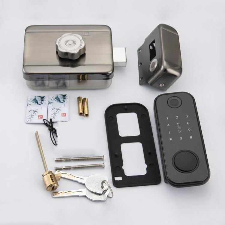 Iron gate Fingerprint Waterproof Outdoor Keyless Electronic Card Digital Code wifi tuya Smart Rim Double sided Door Lock