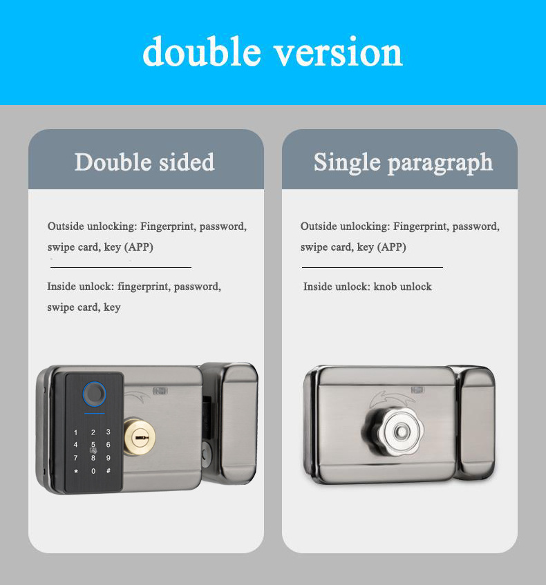 Iron gate Fingerprint Waterproof Outdoor Keyless Electronic Card Digital Code wifi tuya Smart Rim Double sided Door Lock