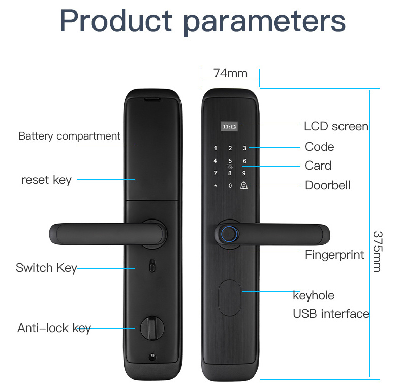 aluminum fingerprint tuya WIFI app for real estate building cerradura para puerta principal inteligente smart main door lock