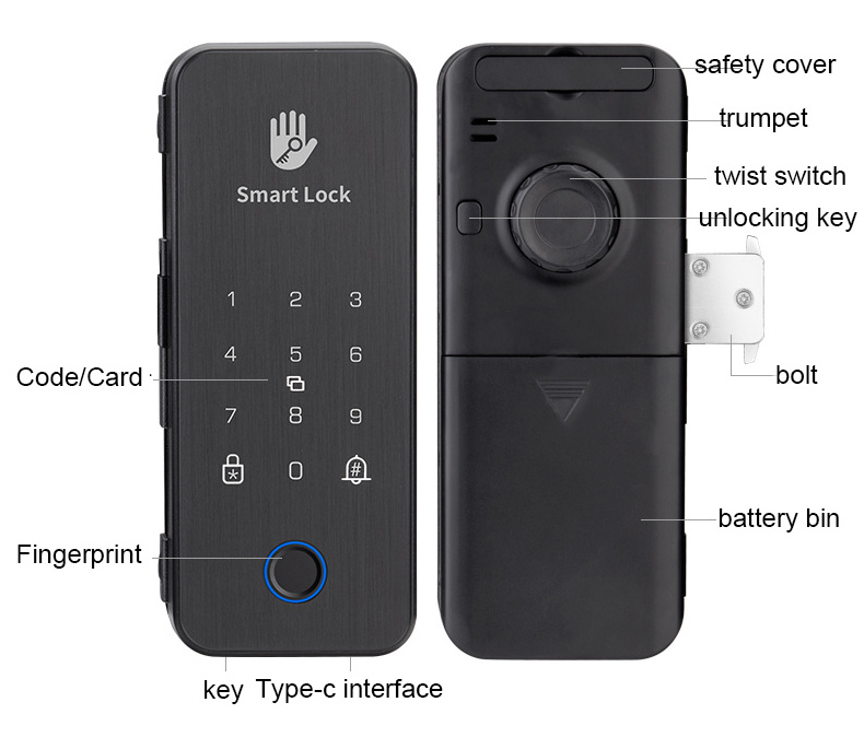 Digital Fingerprint double Office door Tt Lock Keyless Home Sliding Electric glass TTlock app door lock