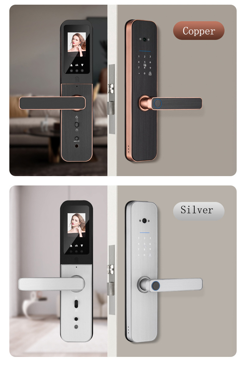 wholesale Newest Video Cat Eye wifi Tuya App Peephole Door Lock Fingerprint Smart Camera code Door Lock with Dobell