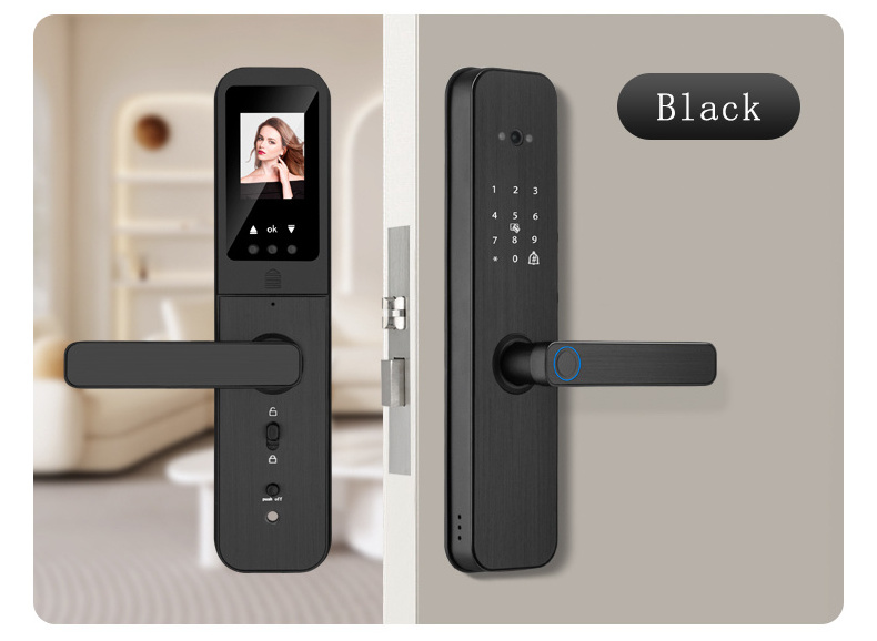 wholesale Newest Video Cat Eye wifi Tuya App Peephole Door Lock Fingerprint Smart Camera code Door Lock with Dobell