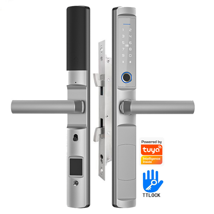 High Security Ttlock App Wifi Gateway Control Electronic Smart Fingerprint Keyless Sliding Aluminum swing code Door Lock