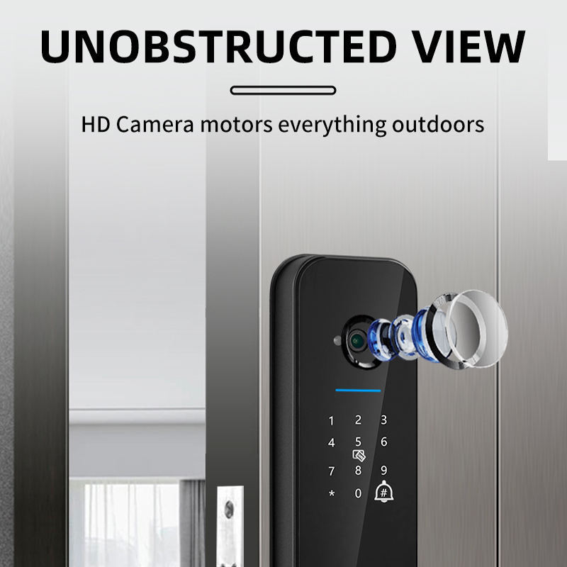 Anti theft Safety Cat Eyes Camera View Electric Digital Big Gate Tuya Wifi App Fingerprint Smart Electric Door Lock