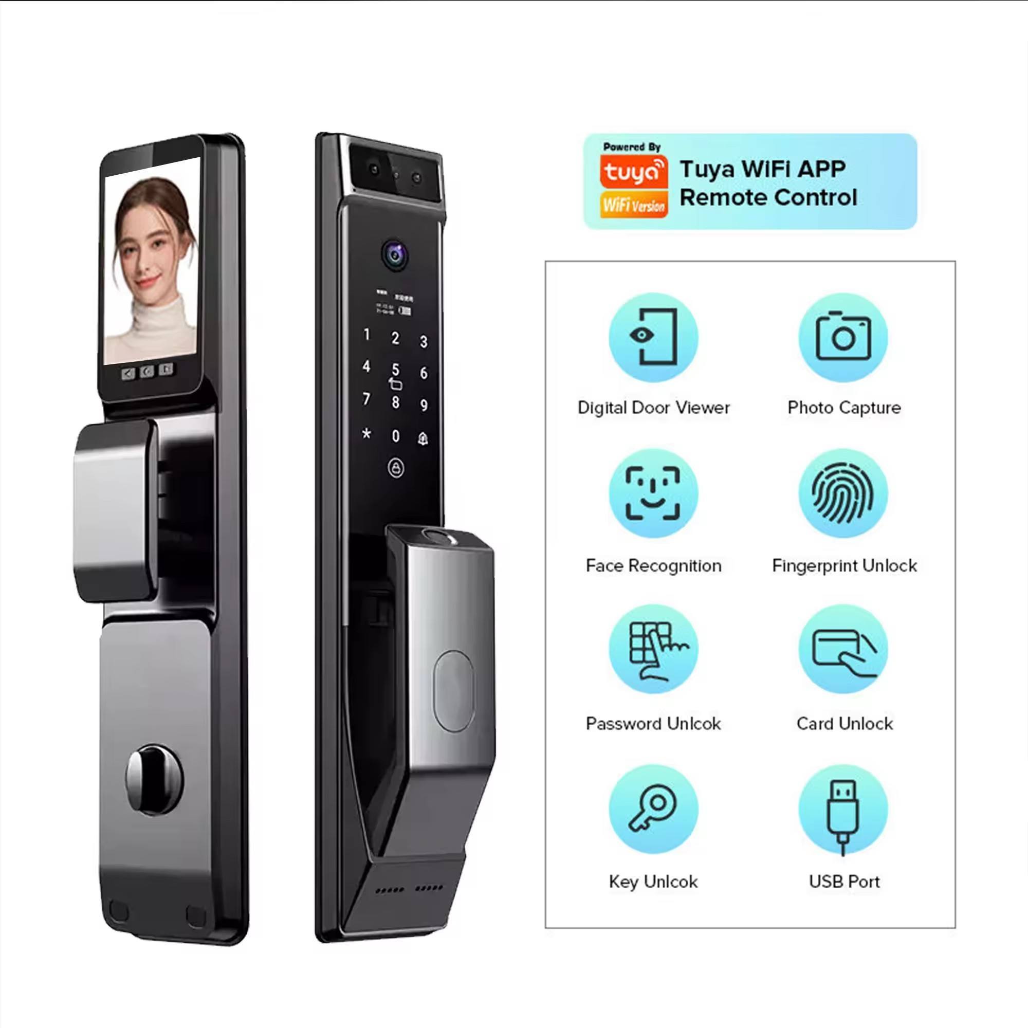 Face Automatic Smart Lock With Camera Viewing Tuya Wifi App Fingerprint Cerradura Inteligente Digital Door Lock