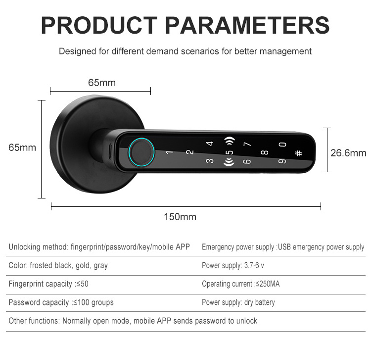 Electronic Biometric Fingerprint Hotel Gate Safety Digital Electric Finger Sliding Door Handle Smart ttlock app deadbolt Lock