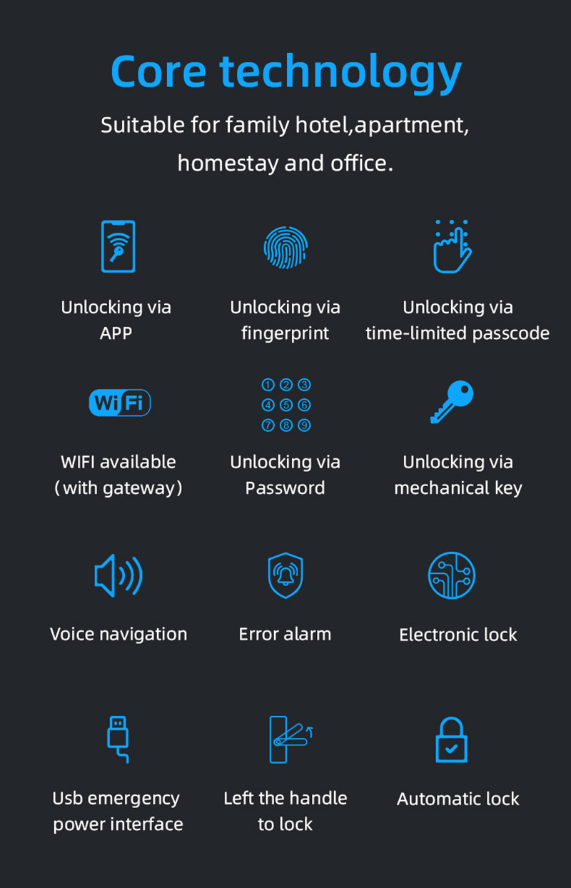 New Upgrade Hotel apartment Home Security wifi Tuya APP Electronic Smart Lock Biometric password Fingerprint code room Door Lock