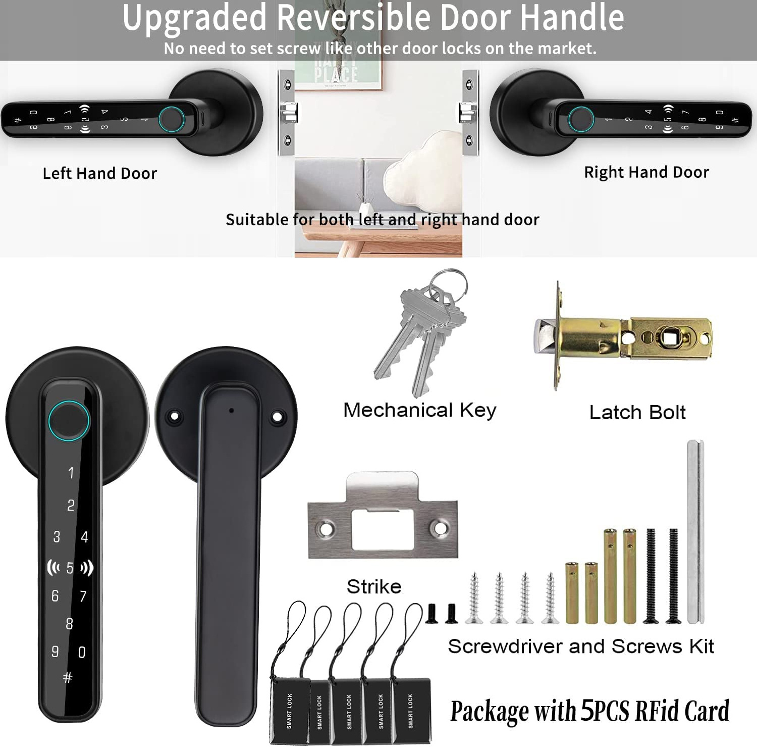 Electronic Biometric Fingerprint Hotel Gate Safety Digital Electric Finger Sliding Door Handle Smart ttlock app deadbolt Lock