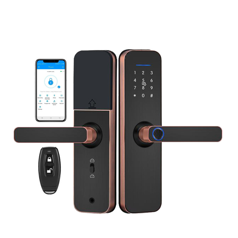 Biometric keyless wooden price mortise electronic security hotel tuya digital fingerprint smart gate handle apartment door lock