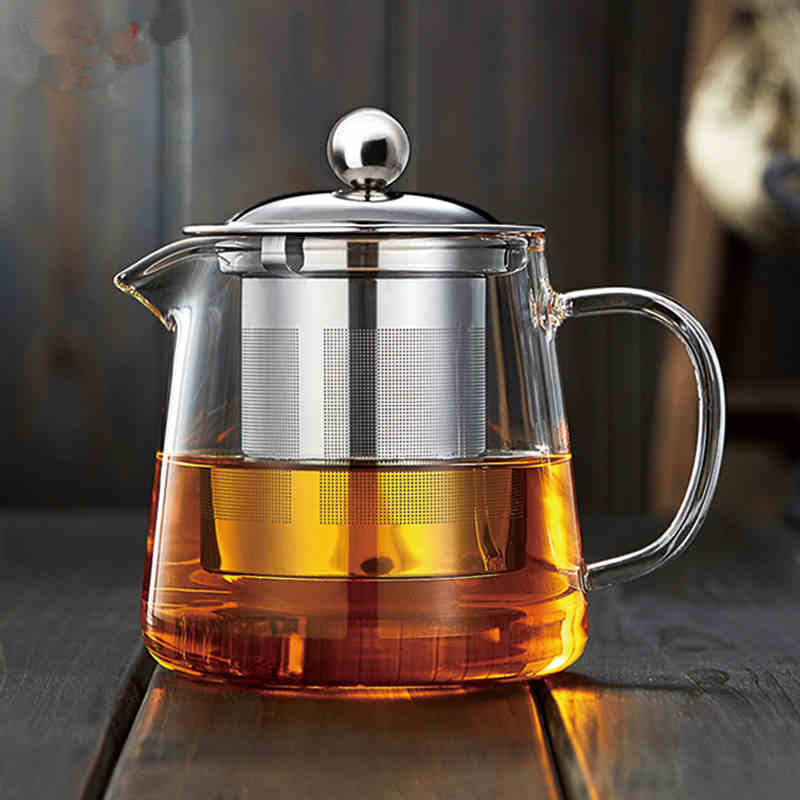 handmade stainless steel infuser green tea flower tea pot high borosilicate glass round teapot with handle