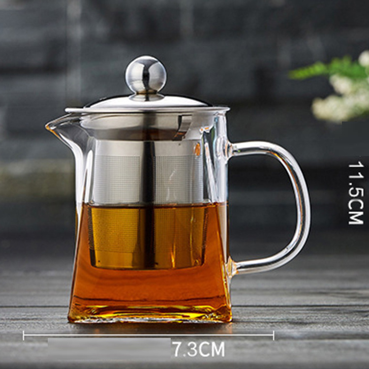 OEM service  glass square teapot with stainless steel infuser and lid bamboo handle glass teapot