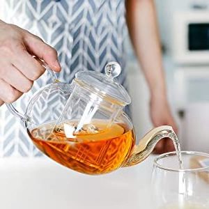 Modern 800ML heat resistant glass tea set with wood tray borosilicate teapot with glass infuser Warmer and cups set