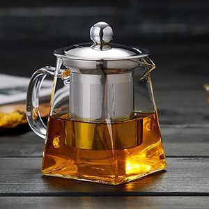 OEM service  glass square teapot with stainless steel infuser and lid bamboo handle glass teapot