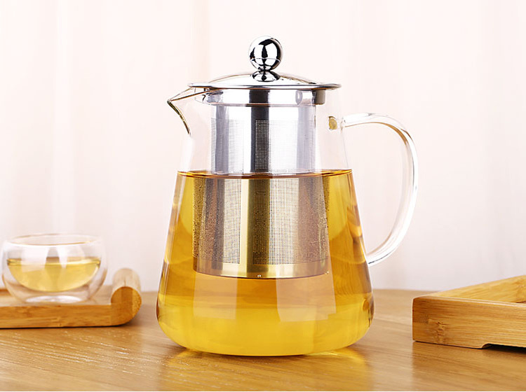 handmade stainless steel infuser green tea flower tea pot high borosilicate glass round teapot with handle