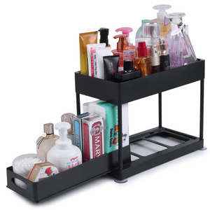 Storage-  Black white under kitchen sink organizers and storage 2 tier under sink organizer