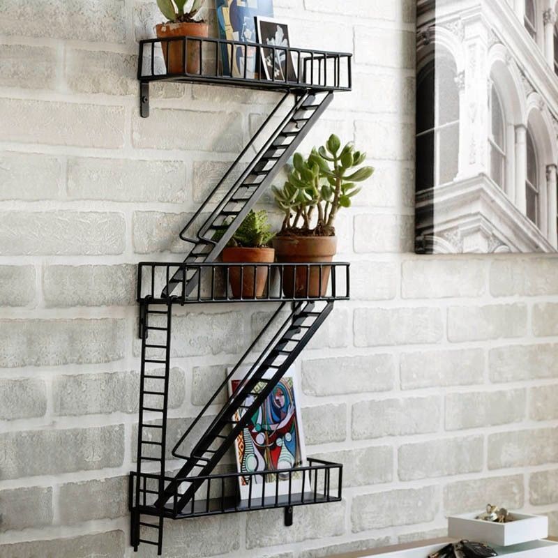 Rustic Black Fire Escape Metal Unique storage display for Wall floating Shelves