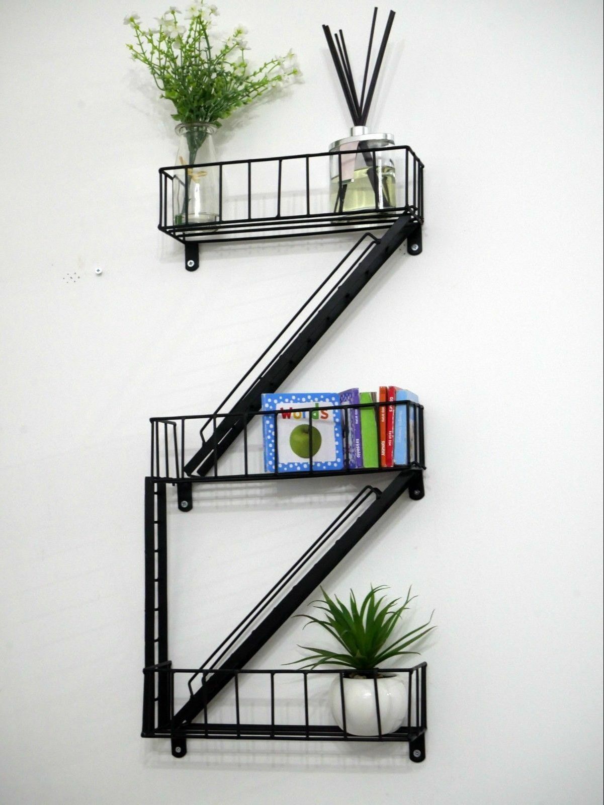 Rustic Black Fire Escape Metal Unique storage display for Wall floating Shelves